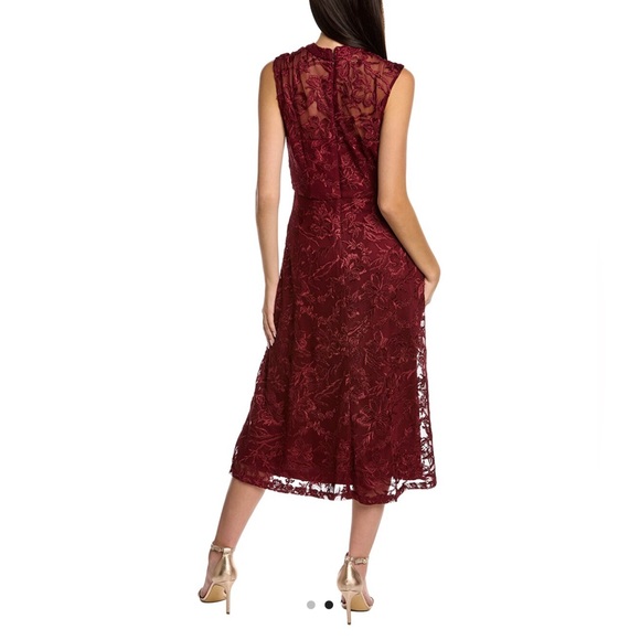 JS Collections Joy Mock Neck Midi Lace Dress Merlot/Burgundy Size 4 NWOT - Picture 2 of 7